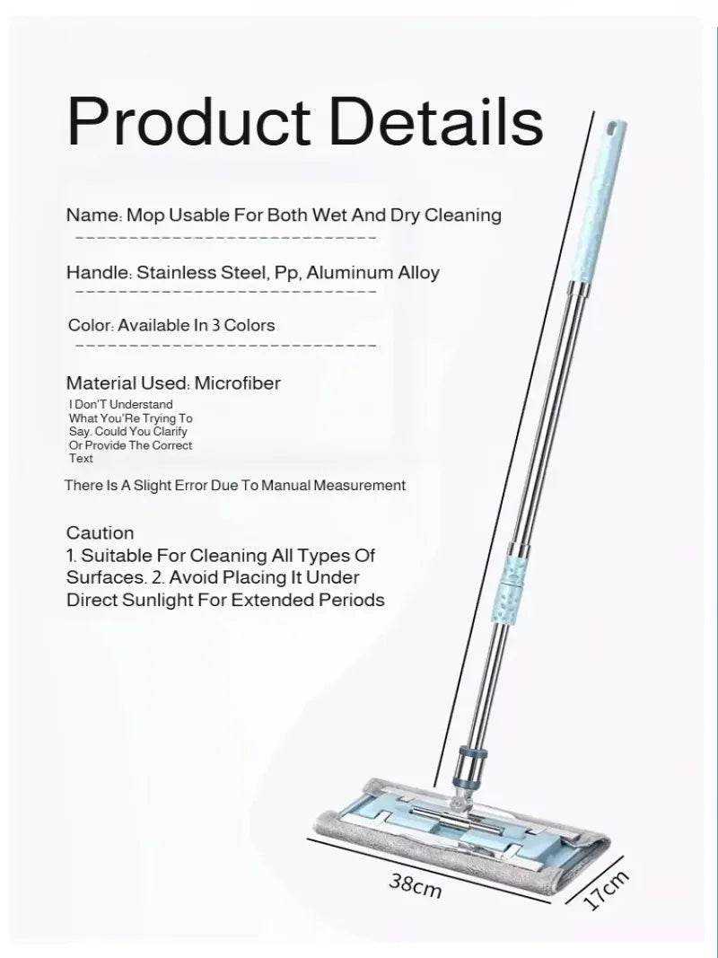 Lazymen Steel Clamp Flat Mop No Hand Wash Needed Floor Cleaning Tool Home Use Stainless Steel Pole Fine Fiber Cloth Dust Pusher