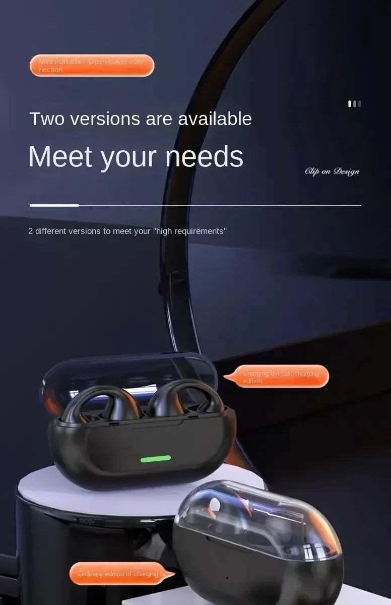 TWS Bluetooth Wireless Headphones Clip Ear Music Noise Canceling Headset HD Call Sports Gaming Earphones for all smartphones