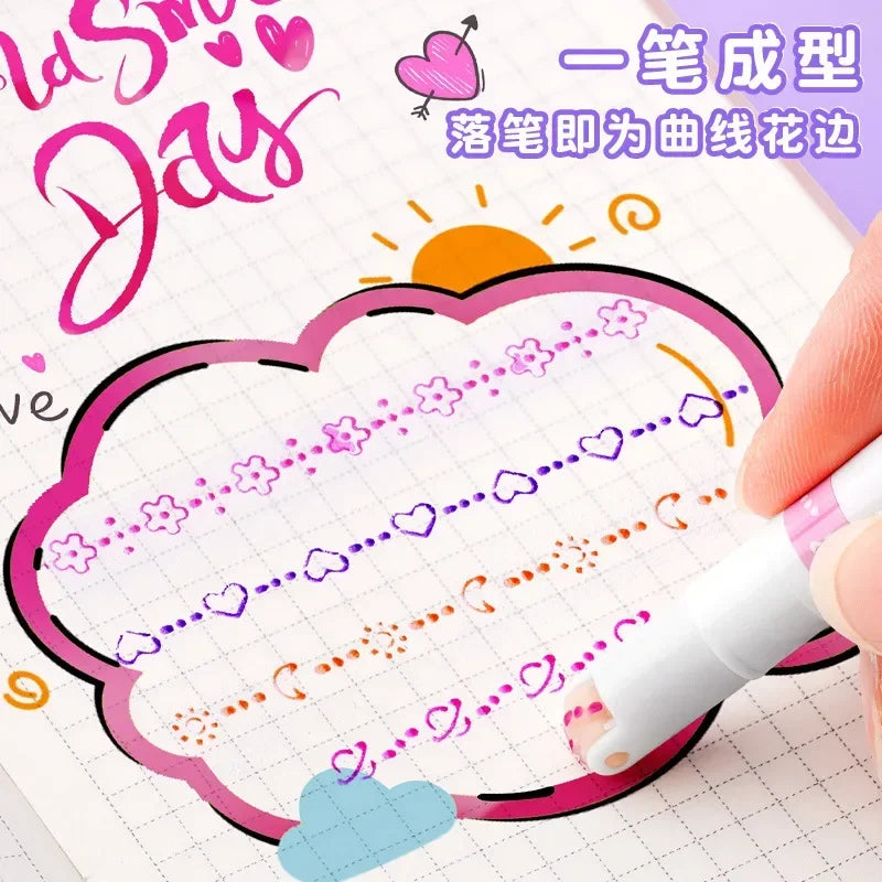 24/3 PCS Kawaii Flowers Line Shaped Highlighter Pens Roller Tip Curve Liner Marker for Writing Journaling Drawing Stationery