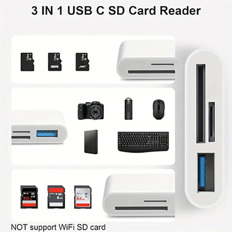 USB C SD Card Reader for iPhone 15-17 iPad Mac pro Air with USB a Port Micro SD Memory Card Adapter Camera Card Reader