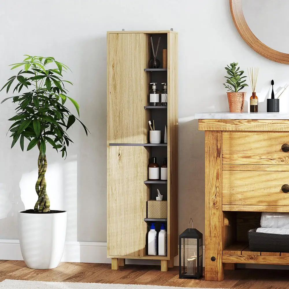 Bathroom Storage Cabinet, Bathroom Storage Unit, Freestanding Bathroom Cabinet with 6 Open Compartments and 6 Shelves