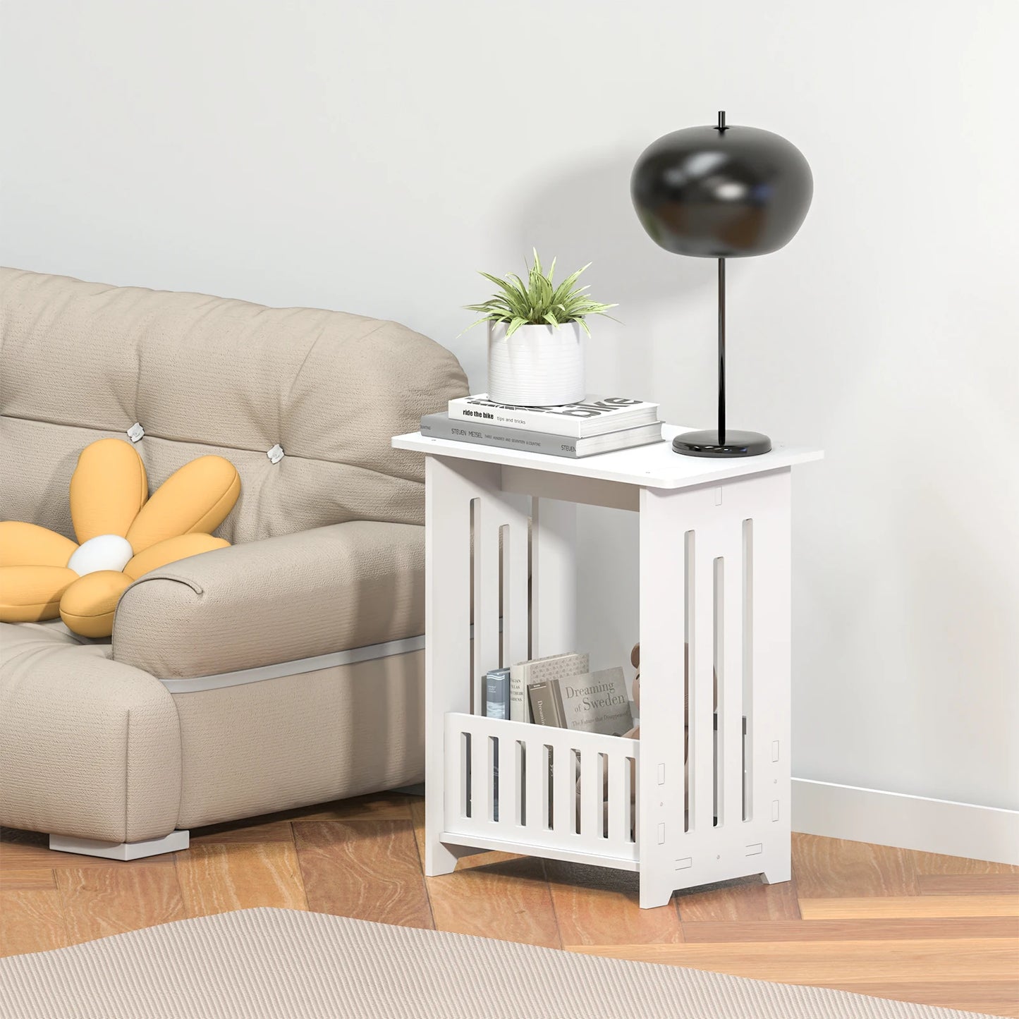 EFAN Bedside Table, White Modern Bedside Cabinet Nightstand Wooden Sofa Table Side Table, Small Narrow Side End Table Cabinet