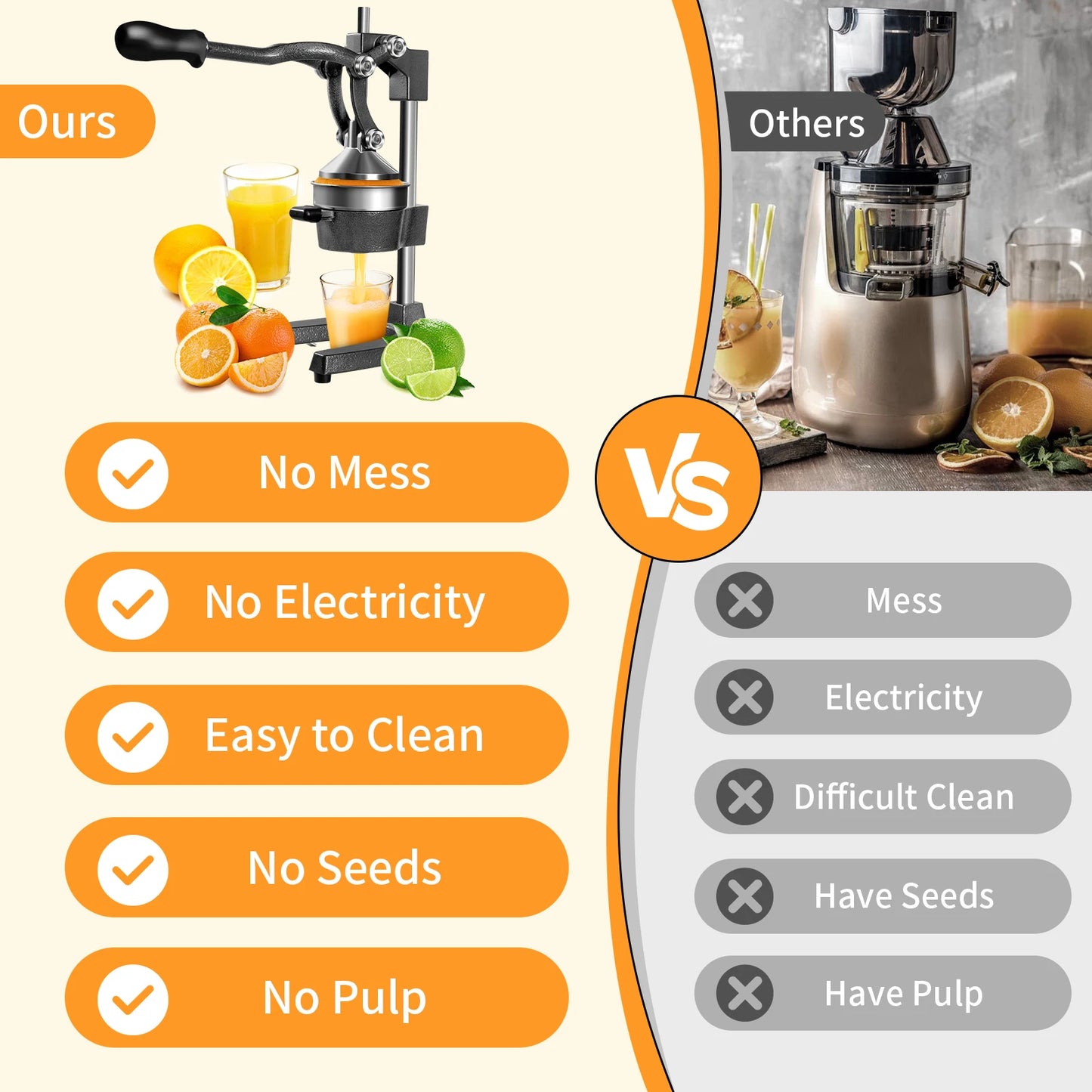 Manual Fruit Juicer 9cm Large Diameter Orange Juice Squeezer Heavy Duty Cast Iron Lemon Squeezer For Orange Lemon Pomegranate