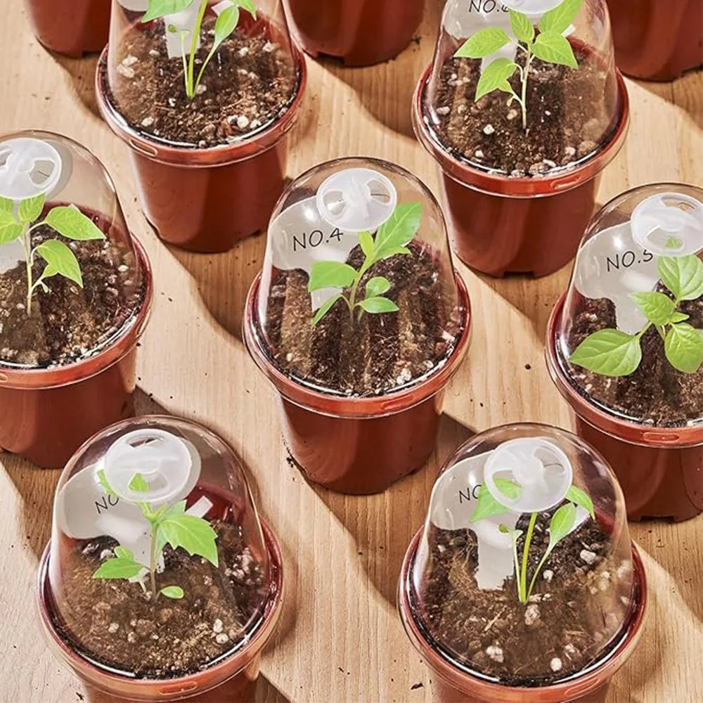 18 Piece Set (9 Pots+9 Lids), Infrared Black Inner Circular Plastic Flowerpot. Suitable for Gardens, Balconies, and Home Decor