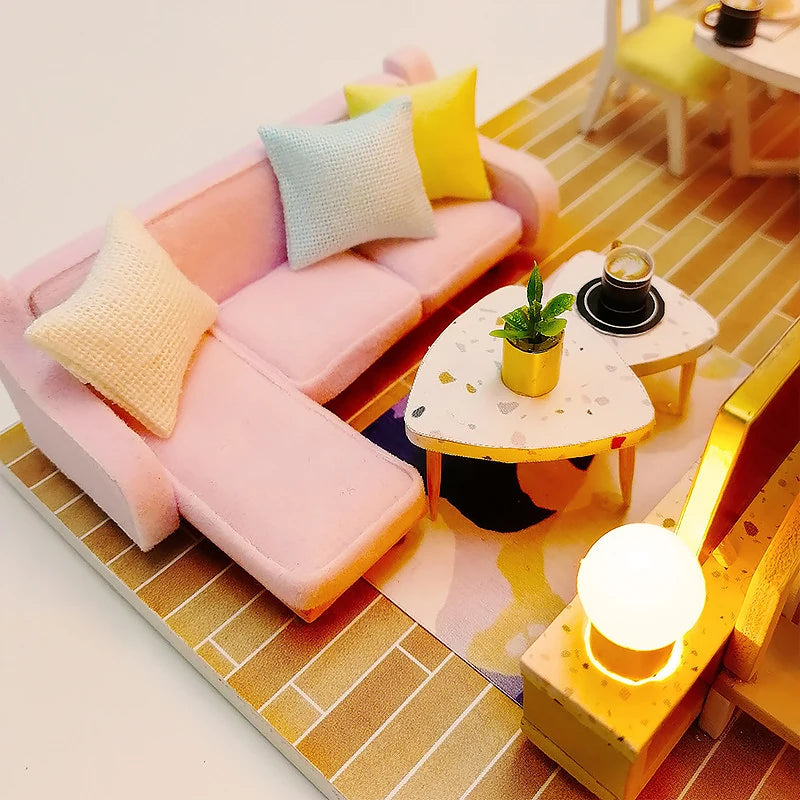 DIY Mini Dollhouse Wooden Small House 3D Puzzle Assemble Building Model Home Bedroom Decoration With Furniture Doll House Gifts