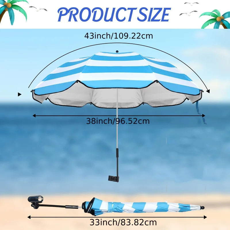 1 Piece Waterproof Beach Chair Umbrella with Universal Clamp, 360° Rotation Portable All-Season Golf Umbrella