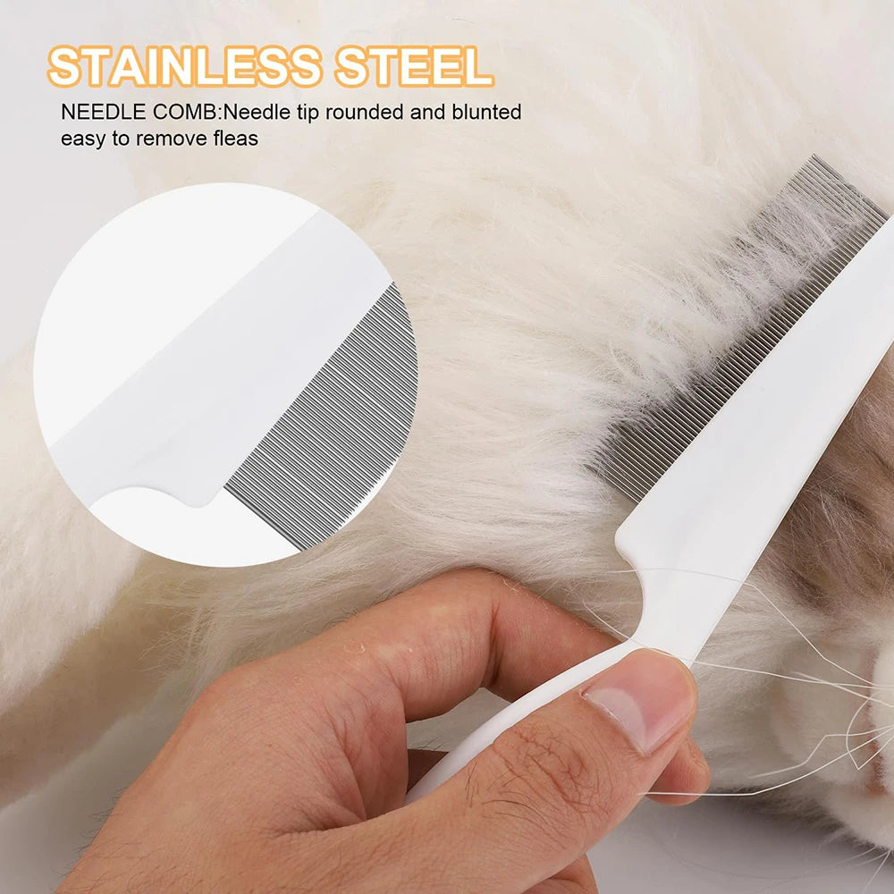 1Pcs Pet Flea Comb Cat/Dog Beauty Comb Stainless Steel Portable Pet Specific Dense Tooth Hair Removal Massage Cleaning Supplies