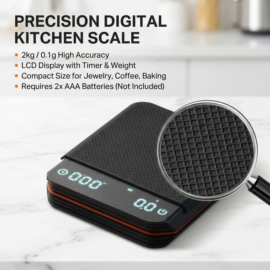 Mini Portable Digital Coffee Scale 2kg/1g Rechargeable High Precision LED Kitchen Scale with Timer for Hand Pour over Coffee
