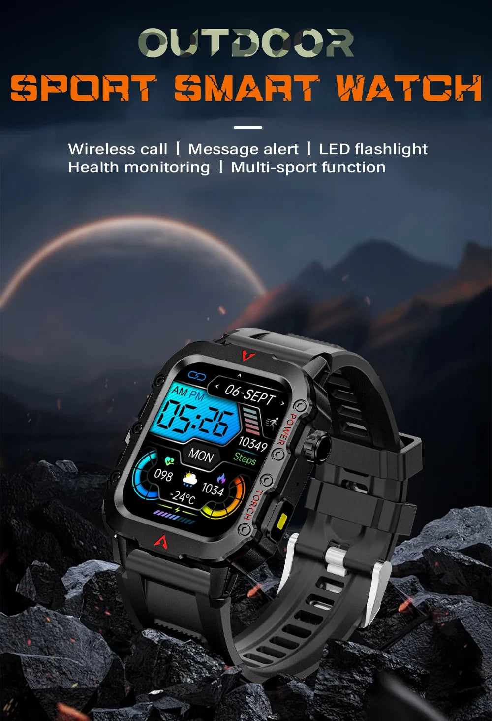 LAXASFIT 2026 New Men's Smart Watch Outdoor Sports Watch 1.85 Inch Voice Assistant Bluetooth Call LED Flashlight Smartwatch