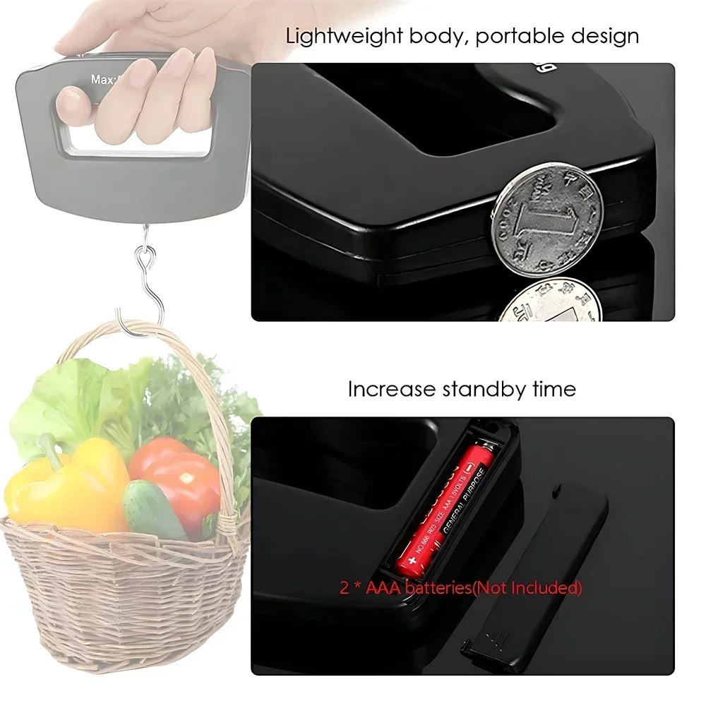 50kg/110lb Portable Scale LCD Digital Luggage Suitcase Scale Handled Travel Baggage Bag Fish Weighting Hook Hanging Scales