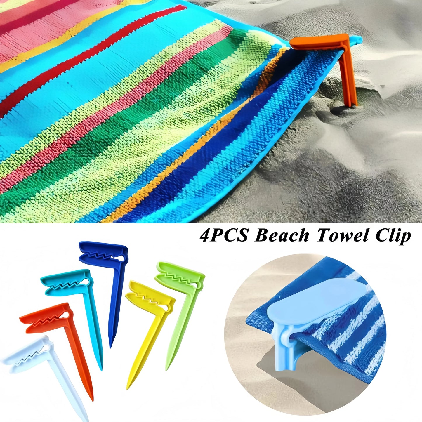 4-Pack Beach Towel Clips – Securely Fasten Towels, Sheets & Blankets – Wind-Proof Clamps for Camping, Pool & Outdoor Trips