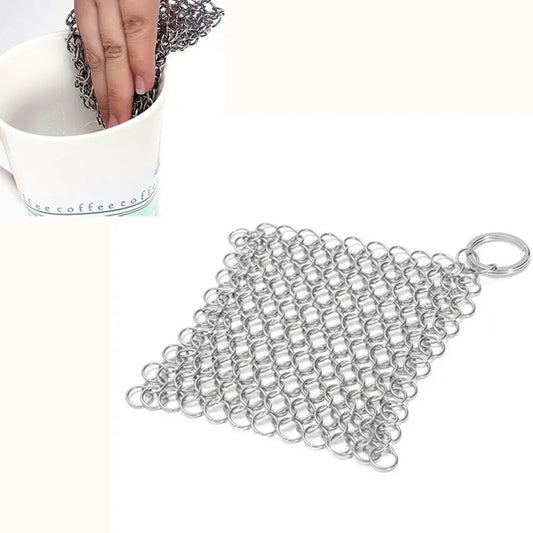 Bowl 10x10cm Cookware Wok Chainmail Circular Ring Square Scrubber Pan Brush Stainless Steel Kitchen Tool Cast Iron Cleaner