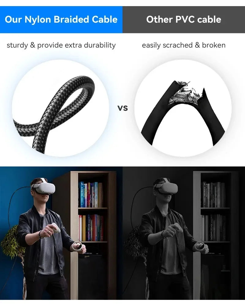 Virtual Reality VR Glasses Cable USB A To Type C 5M for Meta Oculus Quest 2 Quest2 Link Game Accessories Headset Helmet Gaming