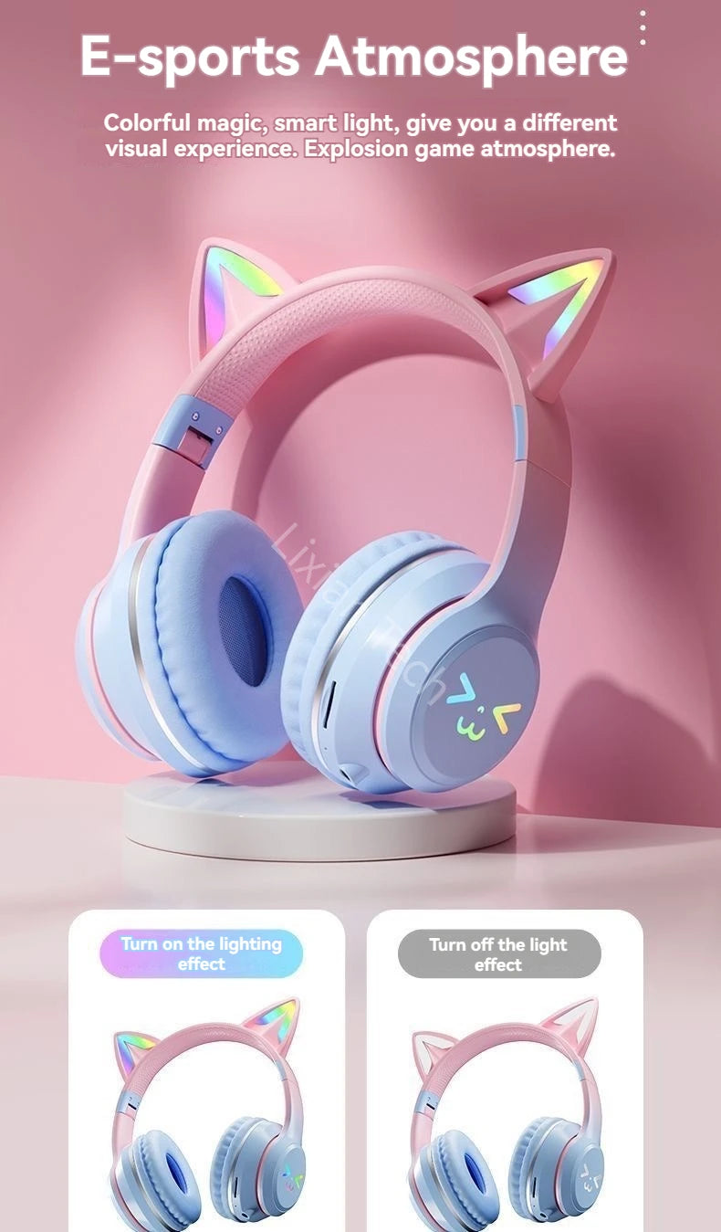 RGB Glow Earphones Wireless Earbuds 5.3 Cat Ear Bluetooth Sports Headphones Bluetooth Mp3 Players Microphone Sale Headset Gamer