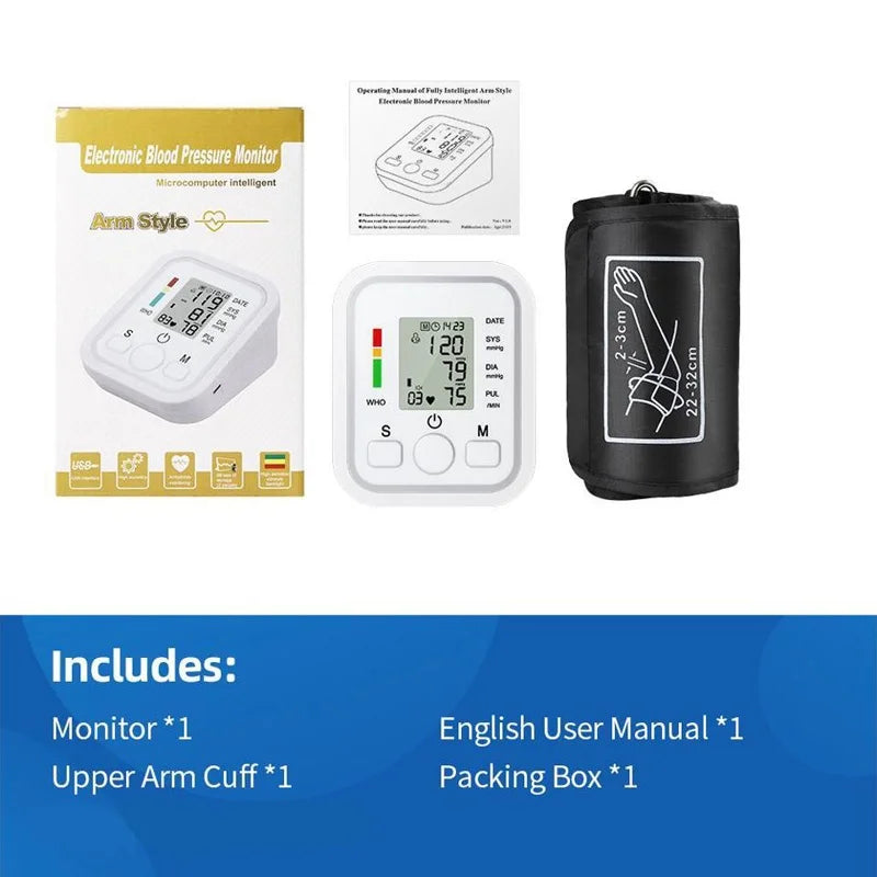 LCD Portable Health Care Pulse Meter BP Monitor Automatic Digital Arm Blood Pressure Monitor Tonometer Meter Sphygmomanometer