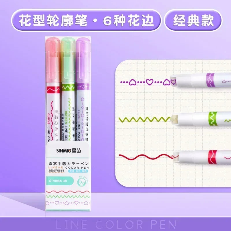 24/3 PCS Kawaii Flowers Line Shaped Highlighter Pens Roller Tip Curve Liner Marker for Writing Journaling Drawing Stationery