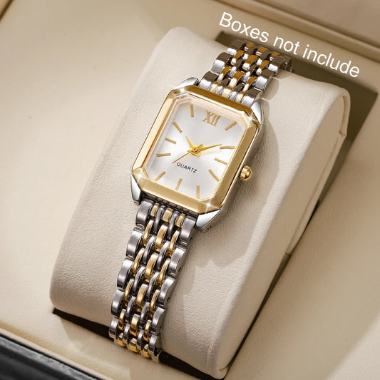 Fashion Mix Gold Women Quartz Watch Ladies Rectangle Roma Dial Wristwatch Reloj Mujer Girls Clock Gift (Without Box)