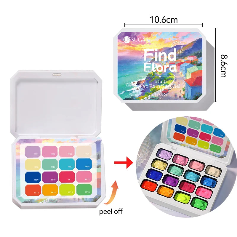 UR SUGAR 4 in 1 16 Colors Pat Painting Gel For Gradient  Stamping Drawing Pattern UV/LED  Gradient Patting Gel Palette