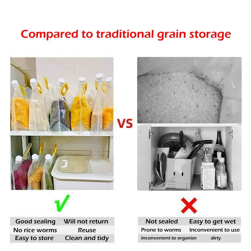 5Pcs Grains Sealed Bag Cereal Containers Moisture-Proof And Insect-Proof Transparent Food Grade Storage Bag Kitchen Organizer