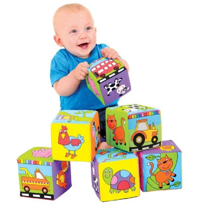 6PCS Cloth Building Blocks Baby Infant Soft Plush Doll Kids Sensory Educational Toys for Children Building Cube Construction Set