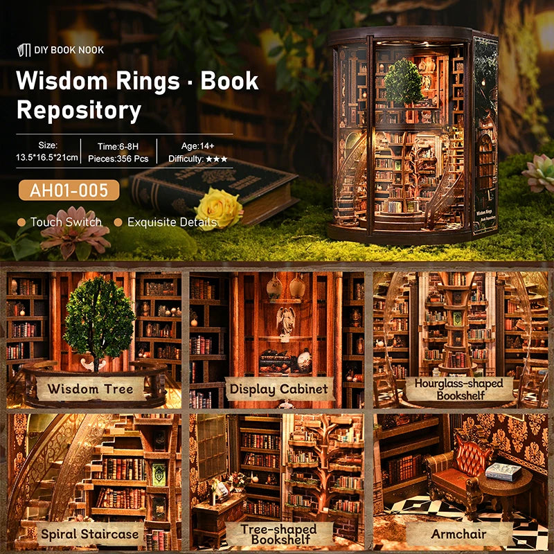 NEW DIY Wooden Book Nook Figurines Miniatures Doll House Kit 3D Puzzle Bookend for Friends Birthday Gifts Home Decor Crafts