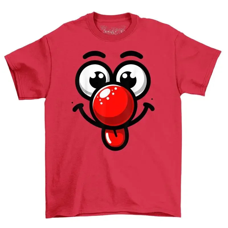 Tongue Face Red Nose Novelty Funny T Shirt Adults Kids Comedy