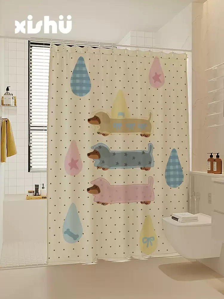 VIKAMA Cartoon Shower Curtain - Waterproof Splash Proof Partition Dry Wet Separation Bathroom Decorative Shower Curtain