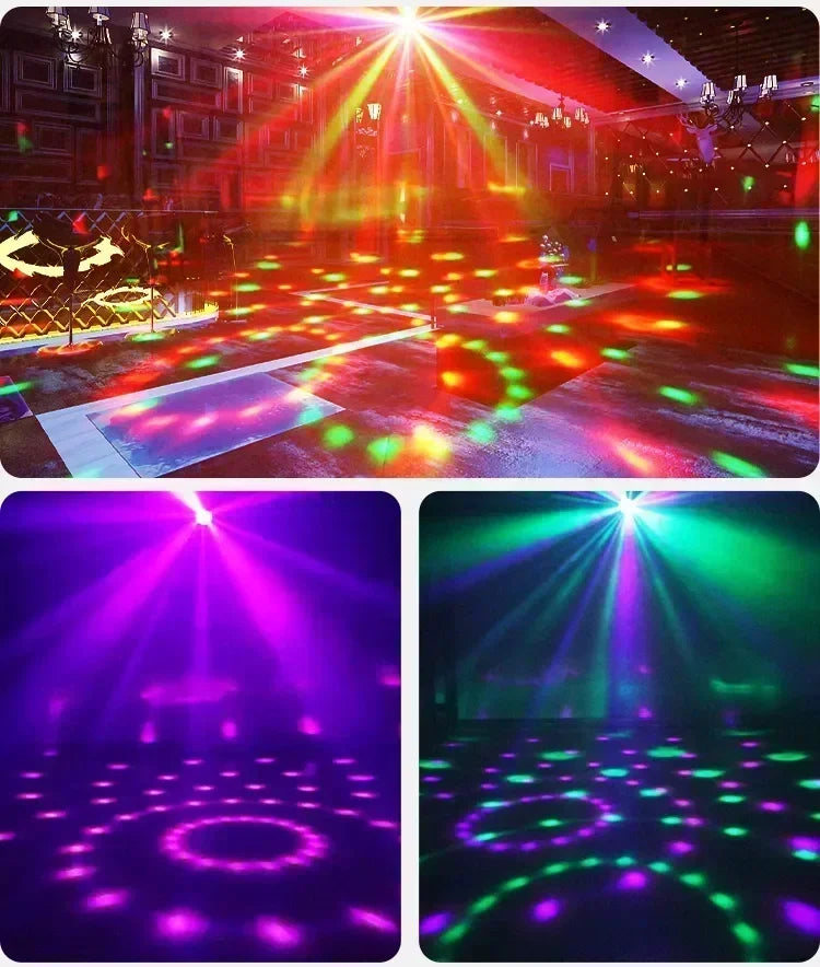 RGB LED Stage Disco Light Rotating DJ Ball Strobe Sound Control Magic Dance Car Christmas Gift Party Club Laser Show Lamp Party