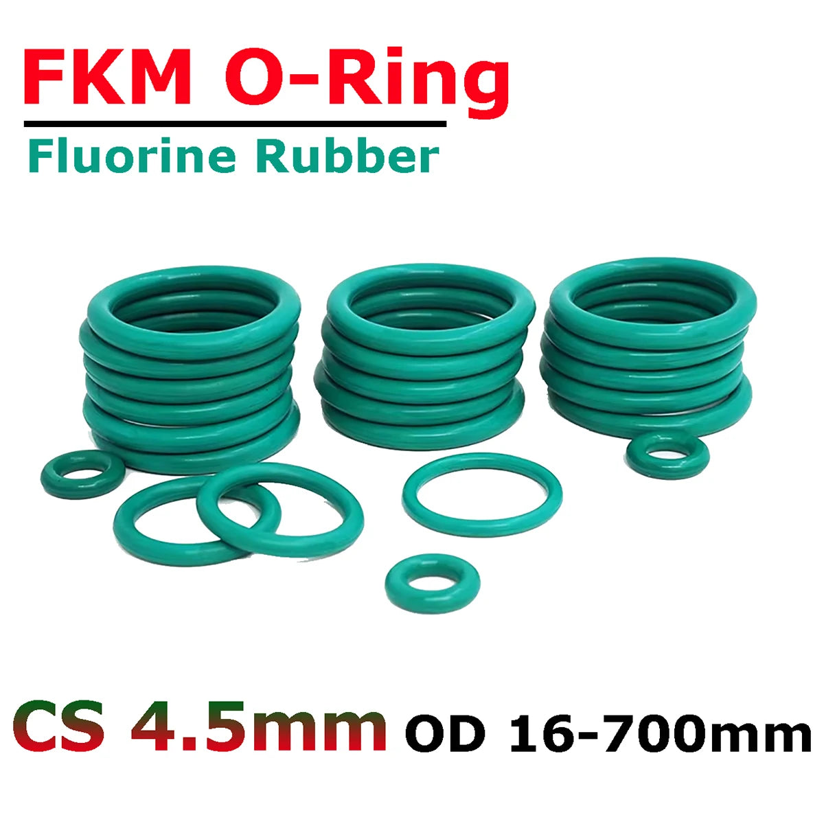 Green FKM O-Rings Cross Section CS 4.5mm OD 16-700mm Fluorine Rubber O Ring Sealing Washer Gasket Oil Resistant Acid & Alkali
