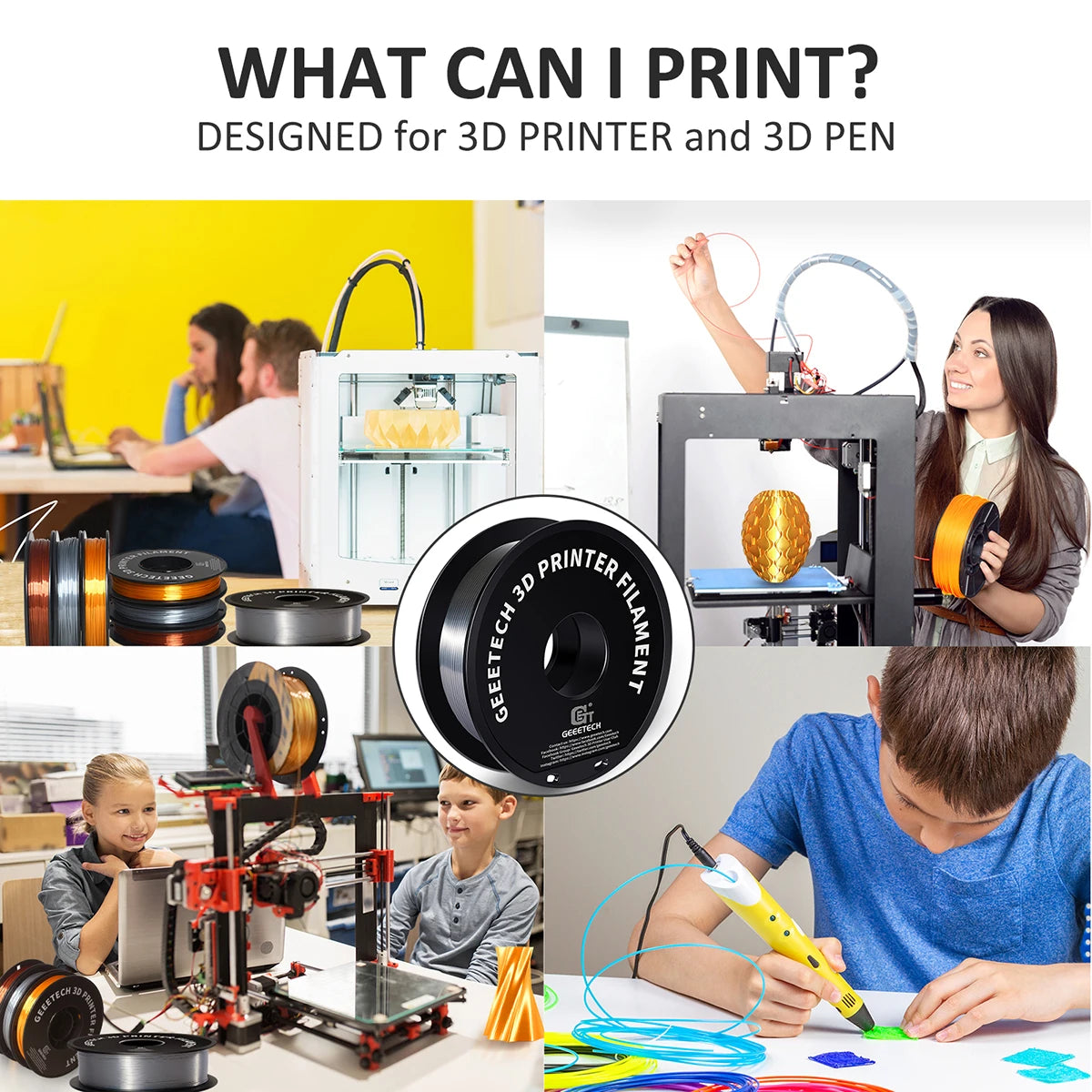 Geeetech 3d printer Filament PLA PETG Plastic 1kg 1.75mm,Tangle-Free, 3d printing wire materials, black, white, vacuum packaging