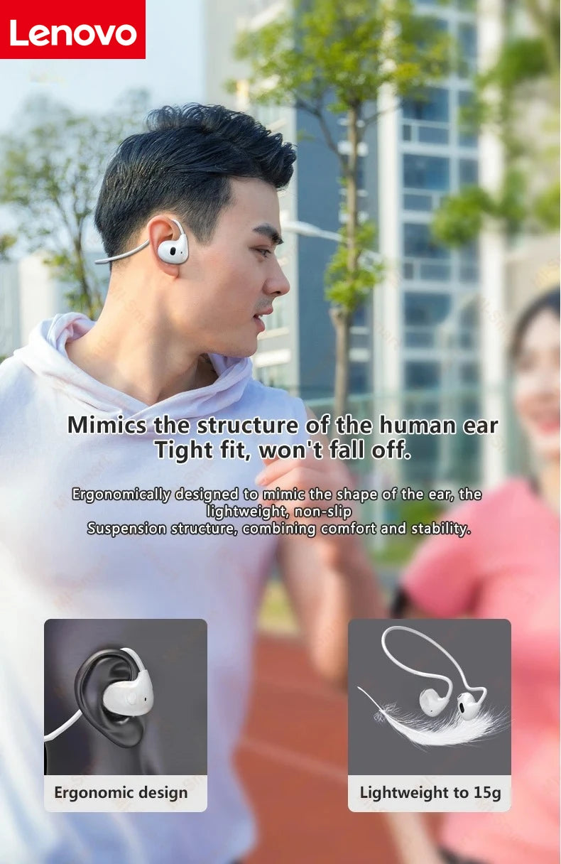 Lenovo Bone Conduction Earphones Bluetooth 5.3 Sports Wireless Headphones Ear Hook Waterproof Headset for Running Driving