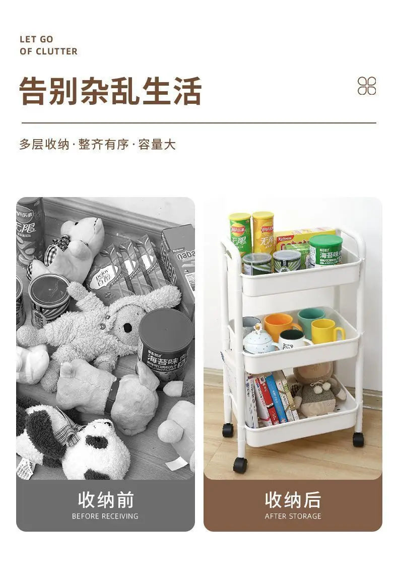 Household Multi-layer Small CartStorage Rack with Wheels To Floor Kitchen Bedroom Bathroom