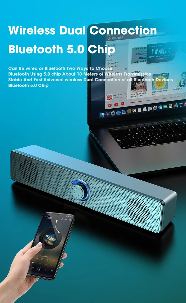 PC Soundbar Wired and  Bluetooth Speaker USB Powered Soundbar for TV Pc Laptop Gaming Home Theater Surround Audio System
