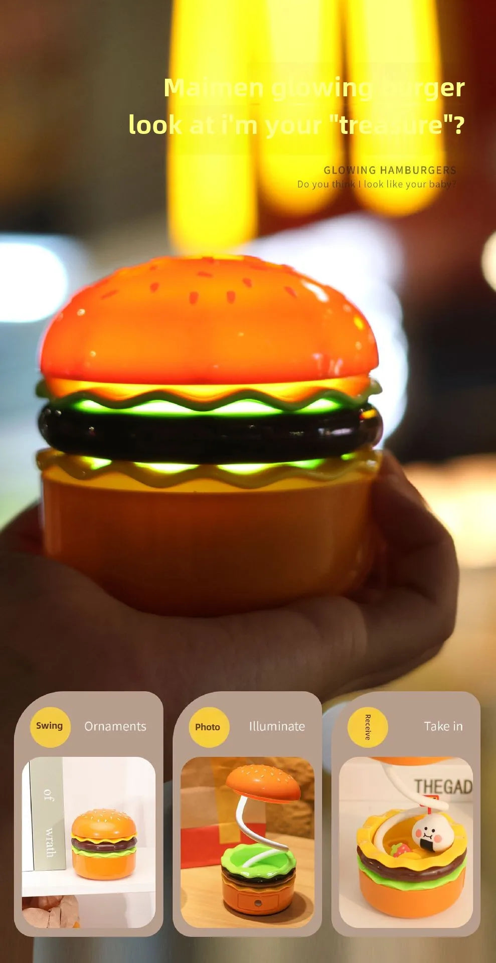 Original Practical Reading Burger Night Light LED Charging Bedside Sleep Light Learning Pencil Sharpener Can Be Stored Desk Lamp