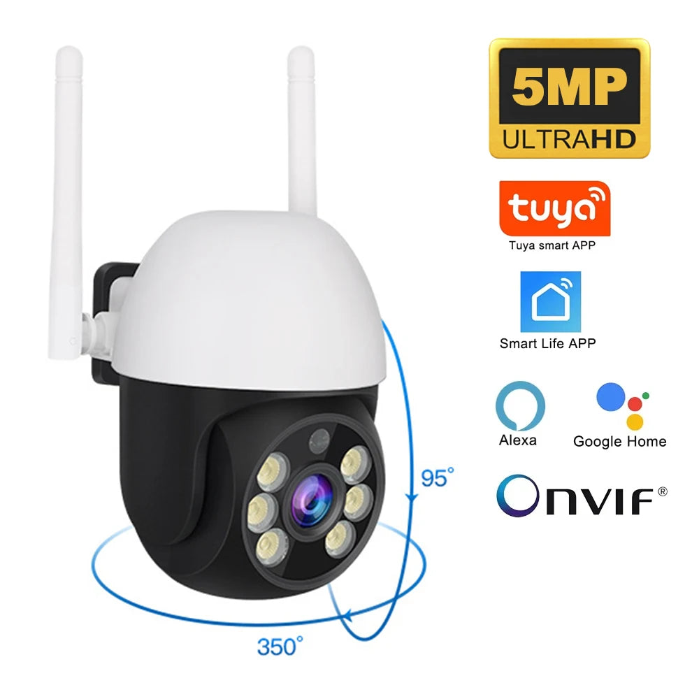 5MP TUYA PTZ WiFi IP Wireless Camera Outdoor Home Security Auto Tracking Monitoring Waterproof Video Surveillance Smart Life