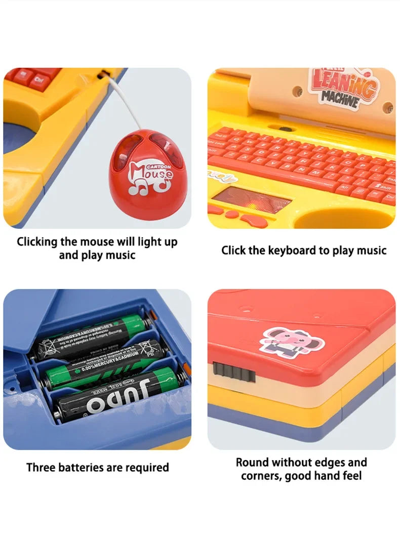 Toddler Puzzle Learning Machine Cartoon Fake Laptop with Light Music Mouse Simulation Computer Enlightening Toys Birthday Gifts