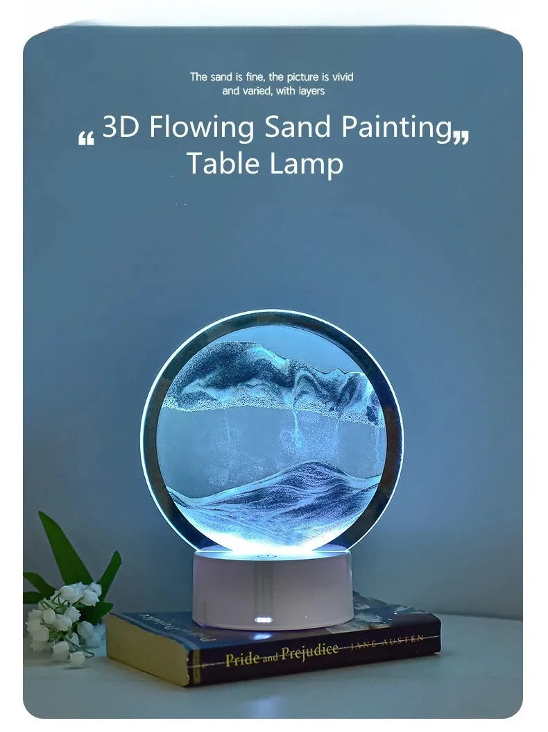 3D Flowing Sand Painting Night Light Atmosphere Light Landscape Hourglass Decompression Flowing Sand Ornament Desk Lamp Gift