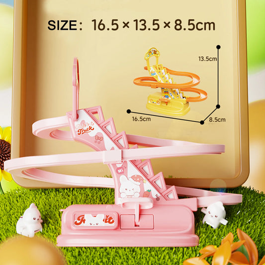 Manual Press Duck Track Slide Toy,Kids Hand Operated Stair Climbing Race Car Game, Educational Interactive Toy for Boys Girls