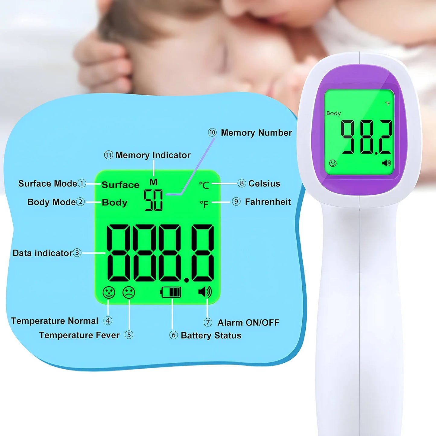 Forehead Digital Thermometer Non Contact Infrared Medical Thermometer Body Temperature Fever Measure Tool For Baby Adults