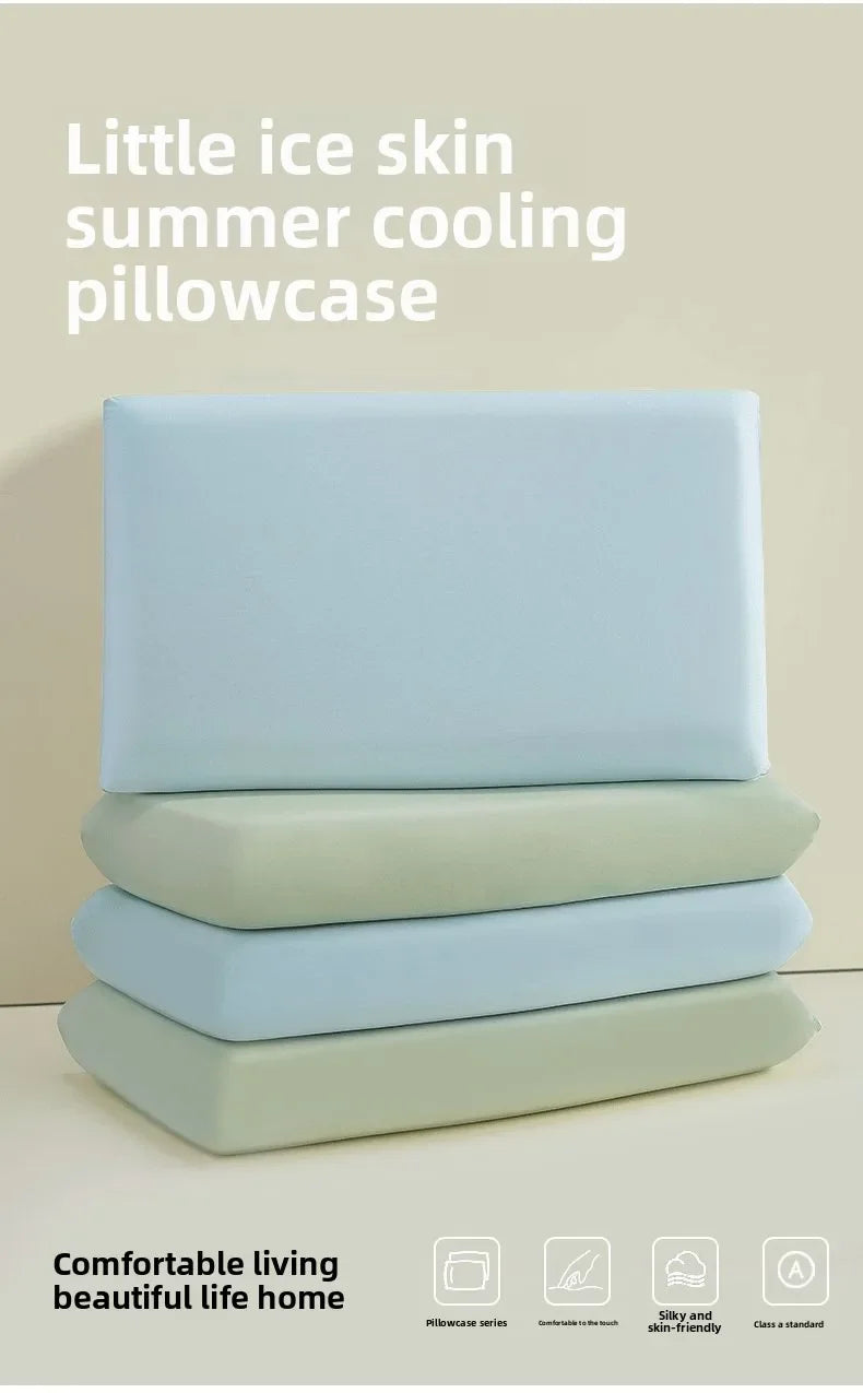 Summer Ice Silk Cooling Pillow Case, Open Style Elastic Edge Cover, Breathable Cool Feel Soft Pillow Protector for Better Sleep