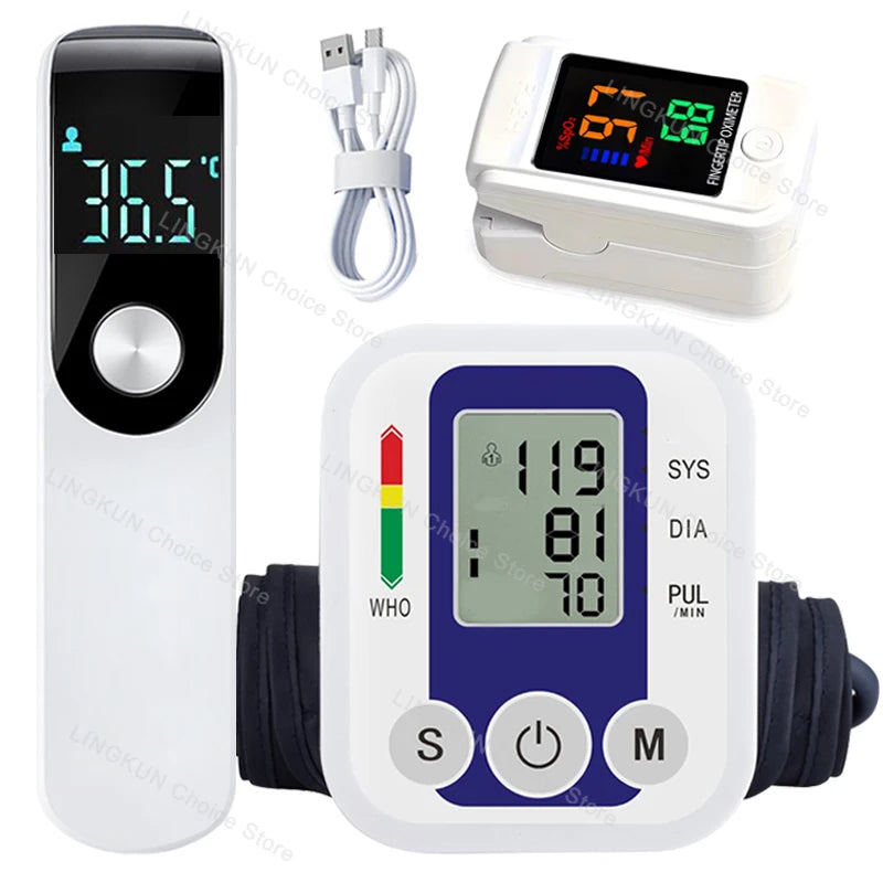 LCD Portable Health Care Pulse Meter BP Monitor Automatic Digital Arm Blood Pressure Monitor Tonometer Meter Sphygmomanometer