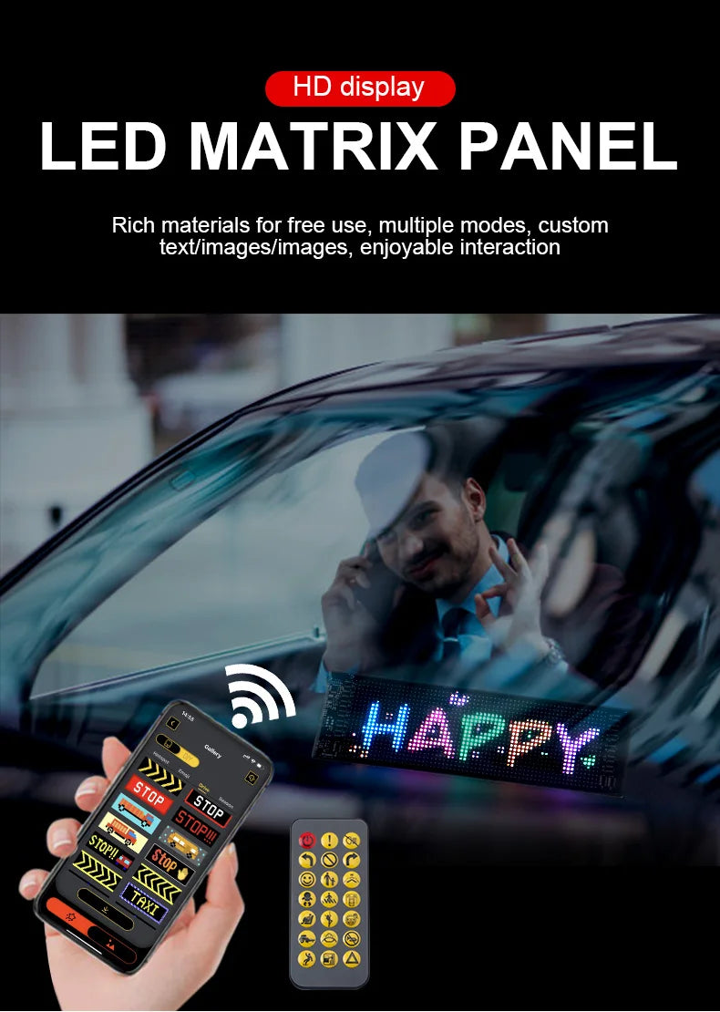 Car Scrolling Advertising Display Programmabl USB APP Control Customizable DIY Bluetooth RGB LED Sign Text Pattern Animation 5V