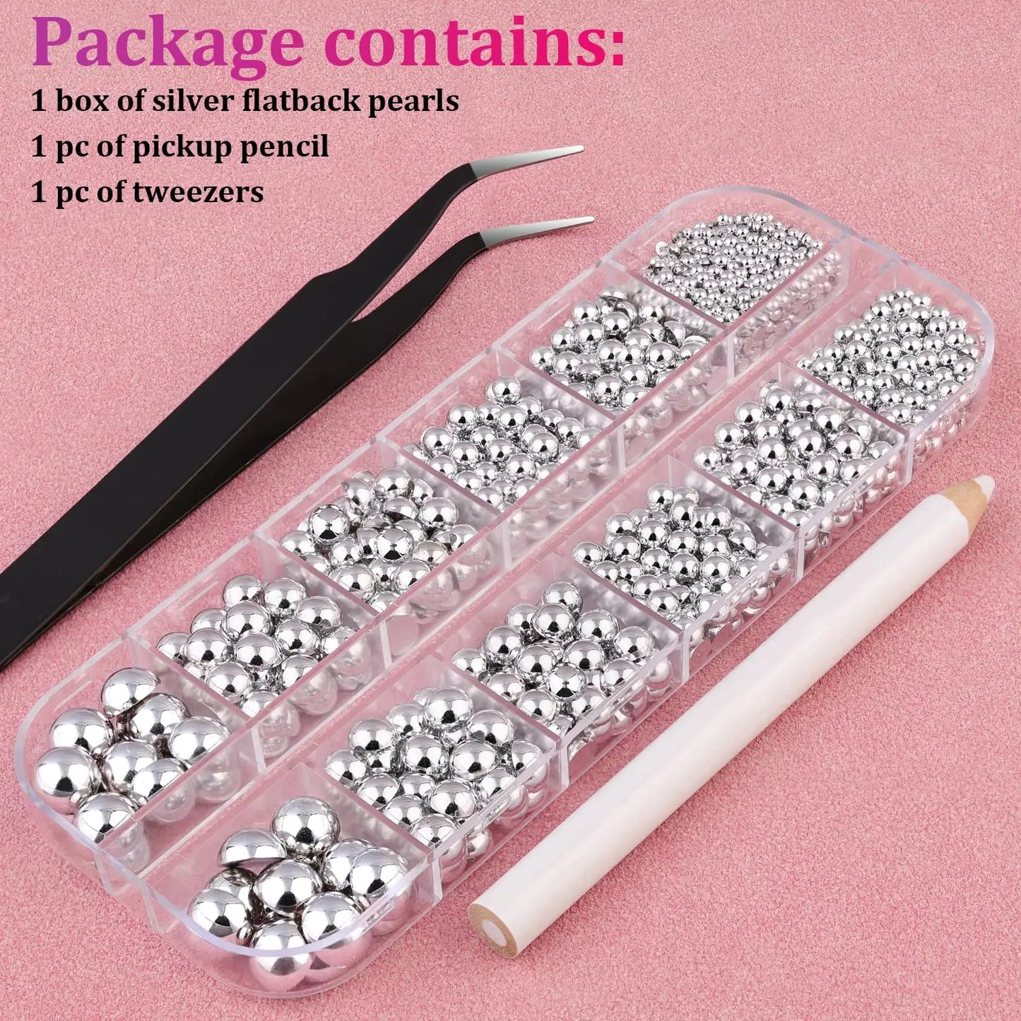 12Grid Shiny Silver Half Round Metal Caviar Bead Nail Rivets Charms 2/3/4/5/6/8mm Flatback Pearl Balls Nail Art Studs Y2k Decora