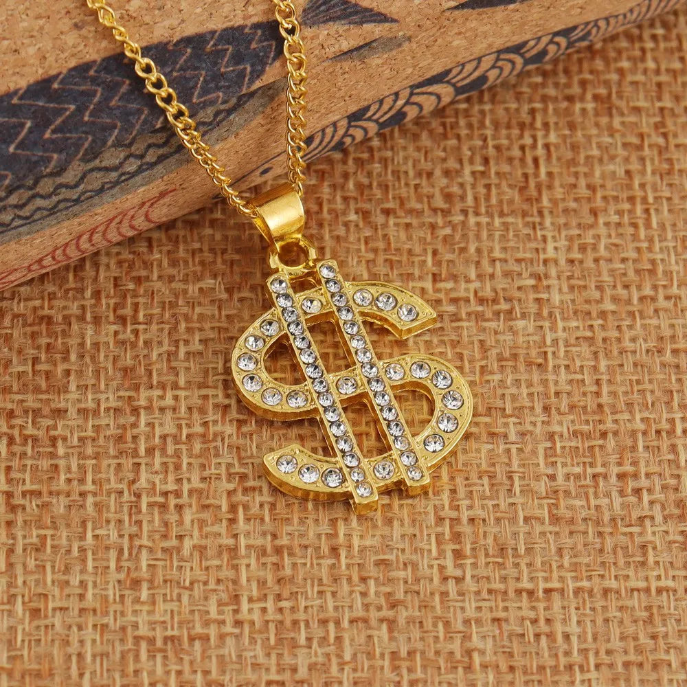 New Fashionable Metal Alloy Dollar Pendant Necklace for Men Exquisite Coin Symbol Chain On The Neck Accessories Trendy Jewelry