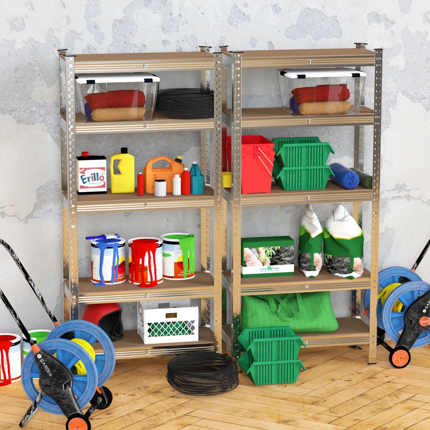 Heavy Duty 5 Tier Galvanised Adjustable Shelf Racking Unit Storage Rack 875KG Capacity Metal Shelves Workshop, Shed, Office,Home