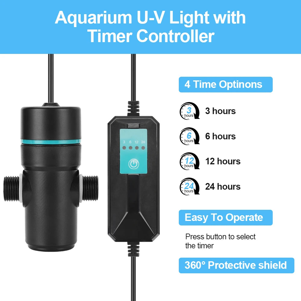 3W/5W Timing UV Light Aquarium Algae Removal UV Lamp Fish Tank Water Filtration 220V Water Pump Accessories
