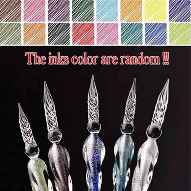 Colored Crystal Glass Dipping Pen Gift Box Gold Powder Colored Ink Signature Pen Friends Classmates Creative StationeryPens Gift
