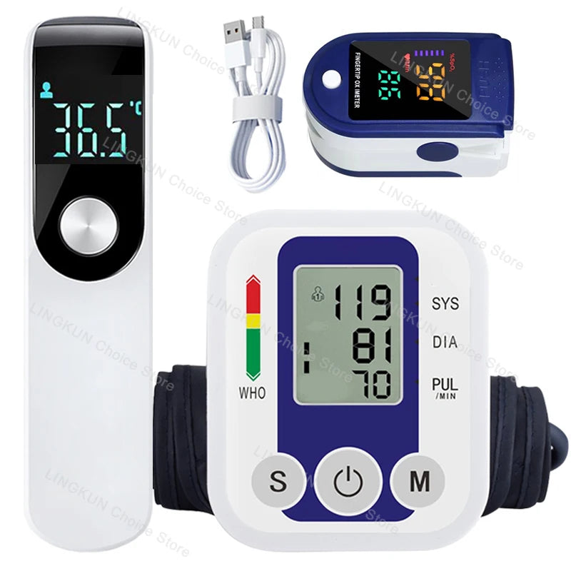 LCD Portable Health Care Pulse Meter BP Monitor Automatic Digital Arm Blood Pressure Monitor Tonometer Meter Sphygmomanometer