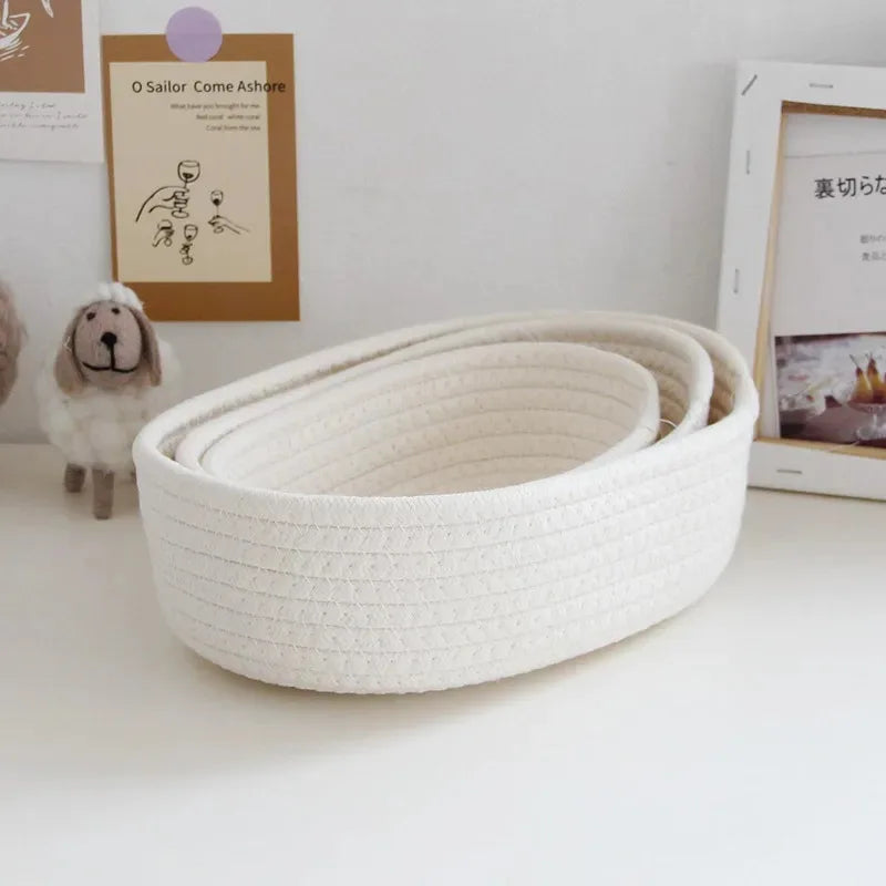 Nordic Cotton Rope Woven Storage Baskets Organize Boxs Desktop Sundries Organize Basket Sundries Key Cosmetics Storage Box
