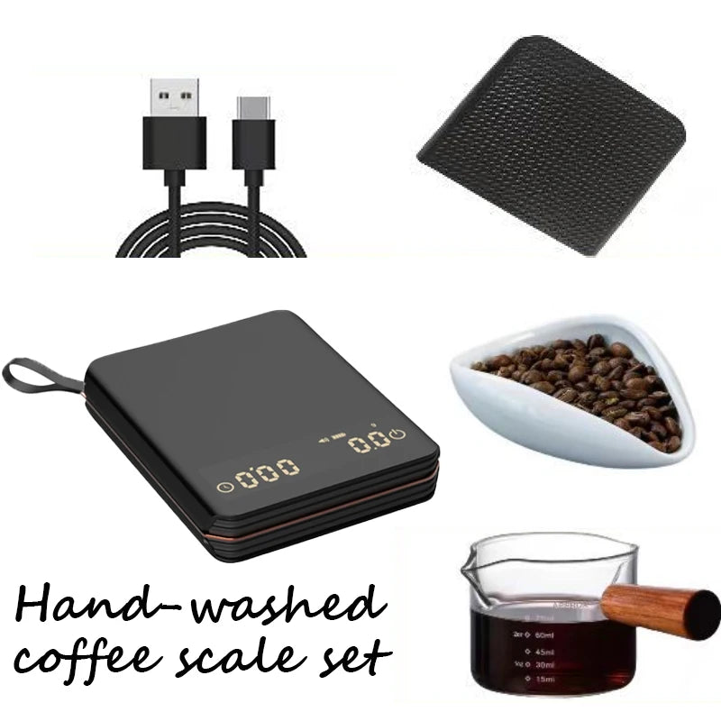 Mini Portable Digital Coffee Scale 2kg/1g Rechargeable High Precision LED Kitchen Scale with Timer for Hand Pour over Coffee
